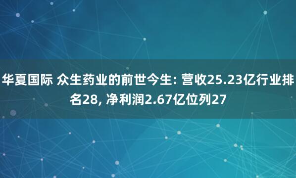华夏国际 众生药业的前世今生: 营收25.23亿行业排名28, 净利润2.67亿位列27