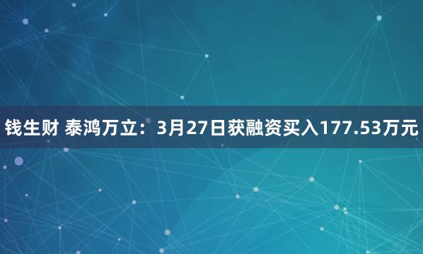 钱生财 泰鸿万立:3月27日获融资买入177.53万元